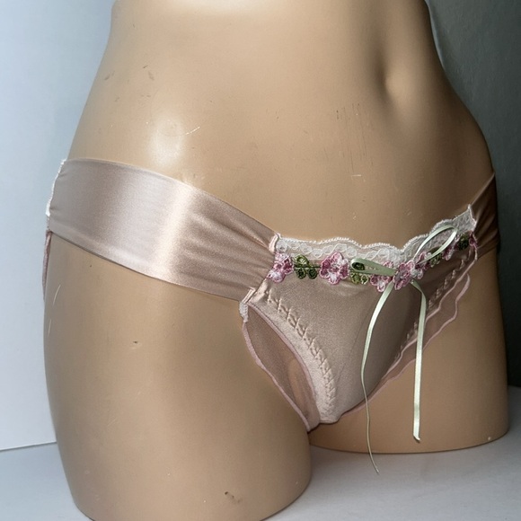 IZA Liquid Satin Pink Embroidered Floral Smooth Silky Stretch Feminine Panty NEW - Picture 15 of 15